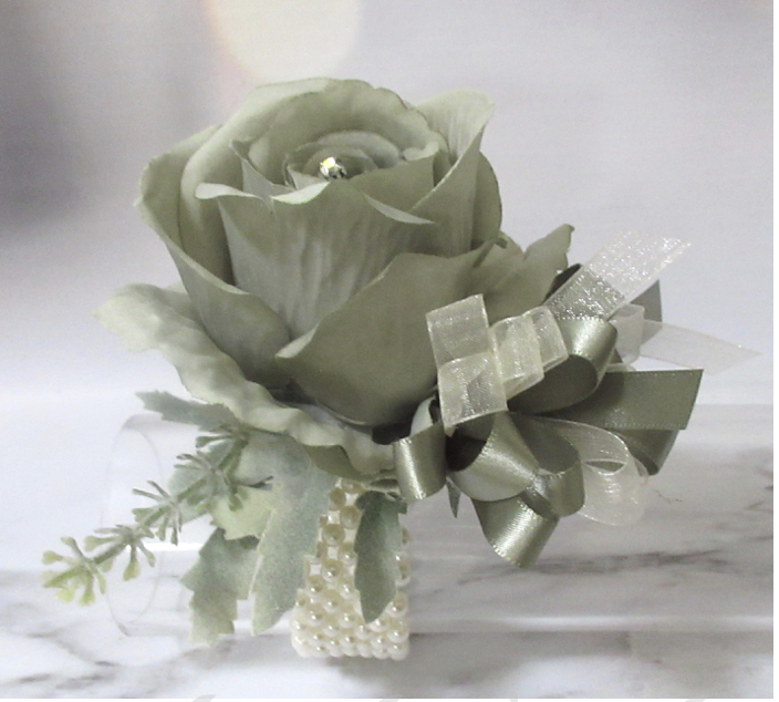 sage green prom corsage, sage green wrist corsage for bridesmaids, mother of the bride sage green wrist corsage